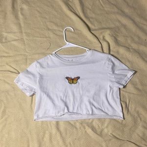 J.Galt white cropped top with butterfly